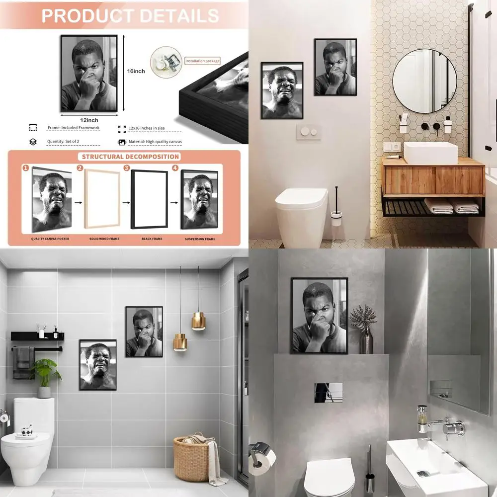

Black Framed Vintage Comedy Movie Posters, Humorous Bathroom Wall Art Set, 12x16 Inches