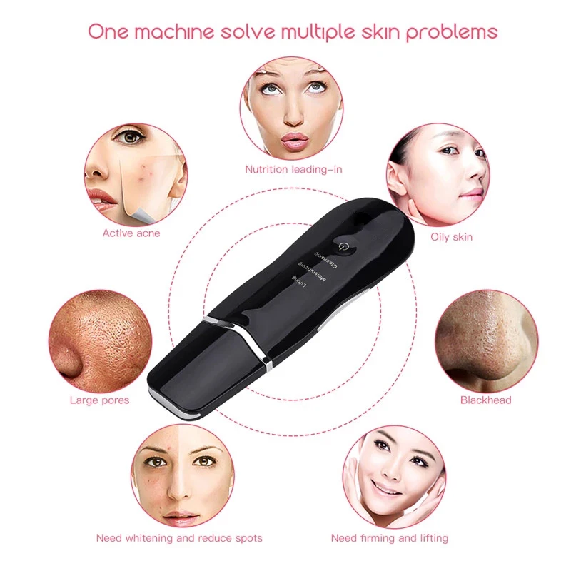 Ultrasonic Skin Scrubber Face Cleaning Machine Face Peeling Shovel Blackhead Remover Lift Beauty Instrument Pore Cleaner