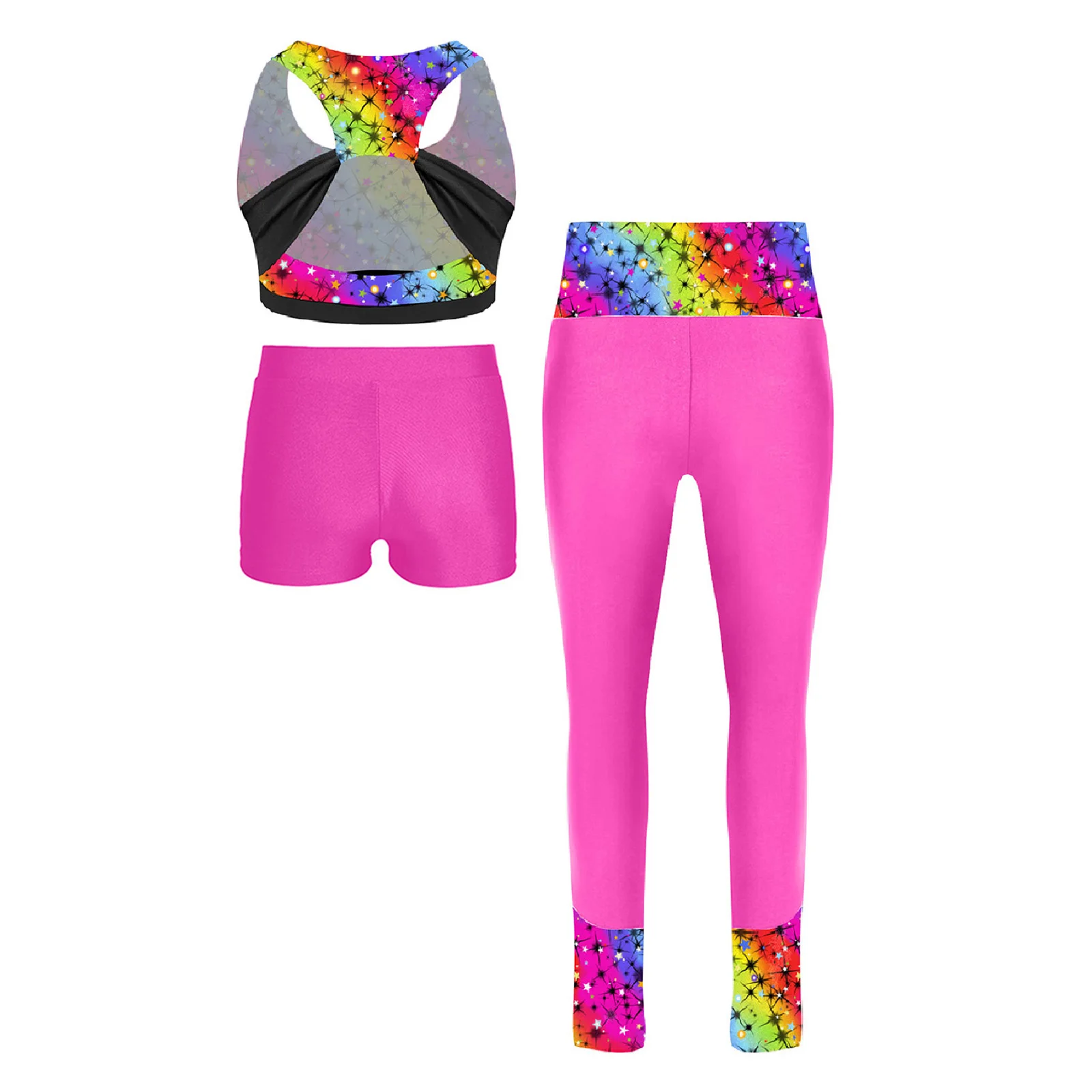 Kids Yoga Fitness Tracksuit Sleeveless Print Cutout Back Tight Sports Clothes for Boys Sports Running Cycling Workout Sportswear