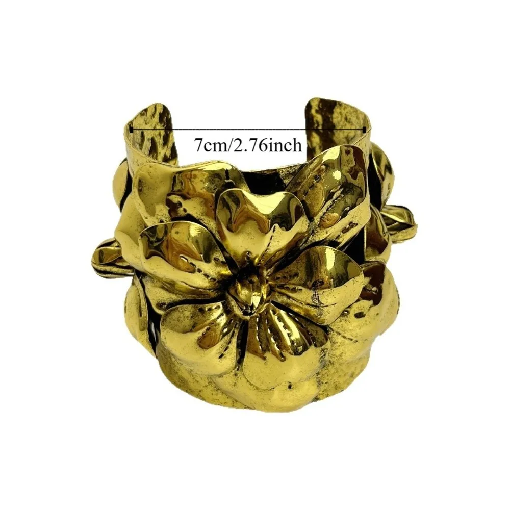 واسعة مفتوحة مبالغ فيها زهرة الإسورة سوار غير النظامية المعادن زهرة سوار هندسي الرجعية المرأة المعصم مجوهرات مأدبة #6