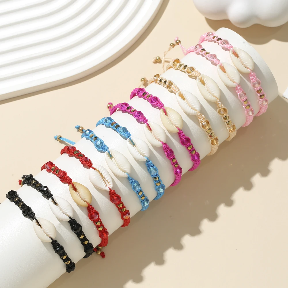 12 teile/satz Weiß Muschel Charms Armband Set Multi-Farbe Gewebt Einstellbare Armband Für frauen Sommer Armband Set Schmuck geschenke