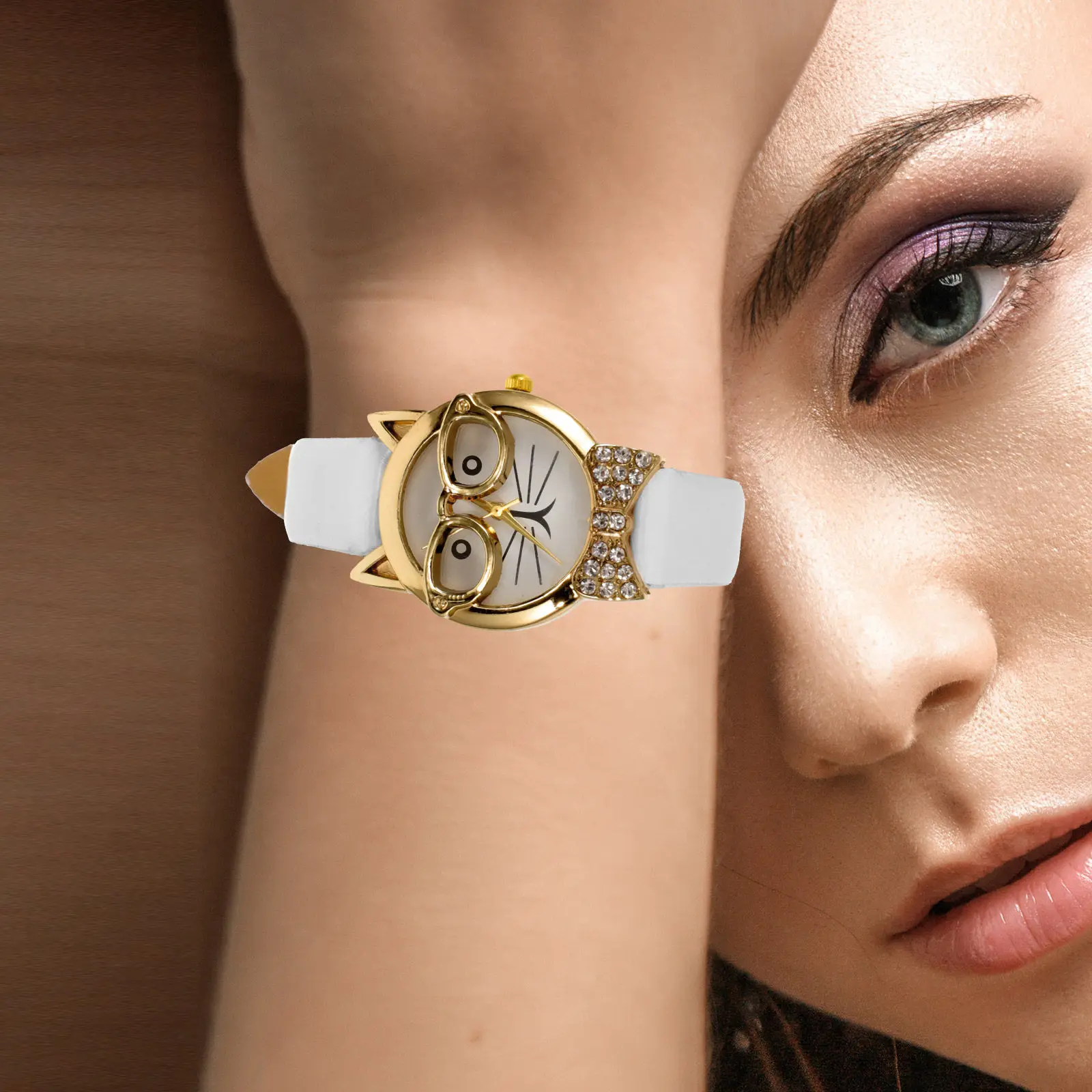 

Очаровательные наручные часы с изображением кошачьей мордочки для девочек, модные часы с мультяшным дизайном, легкие, удобные, с декоративным циферблатом, идеально подходят для повседневного ношения.