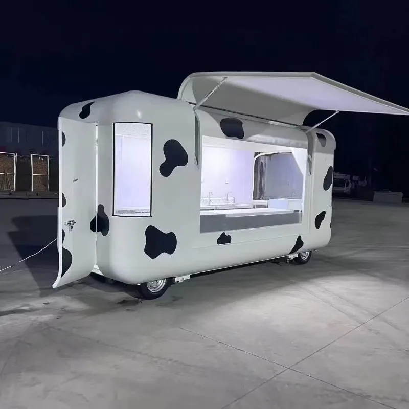 Vintage Mobile Food Truck Trailer Full Kitchen Freezer Rust Resistant 2 Year Warranty for BBQ Bubble Tea Snack Catering