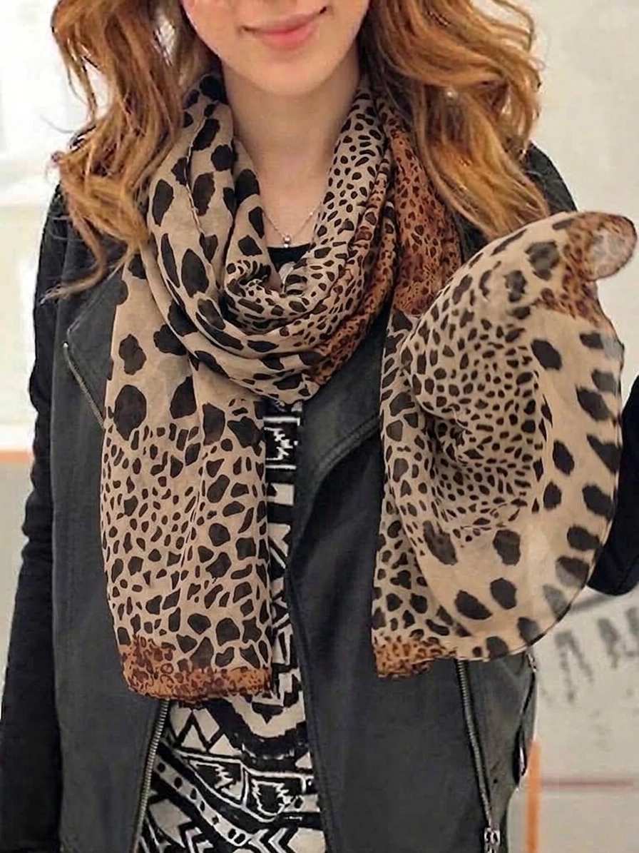 New Noble Fashion Women Long Soft Wrap Lady Shawl Silk Chiffon Scarves Leopard Print Shawl All-match Lady Soft Scarf