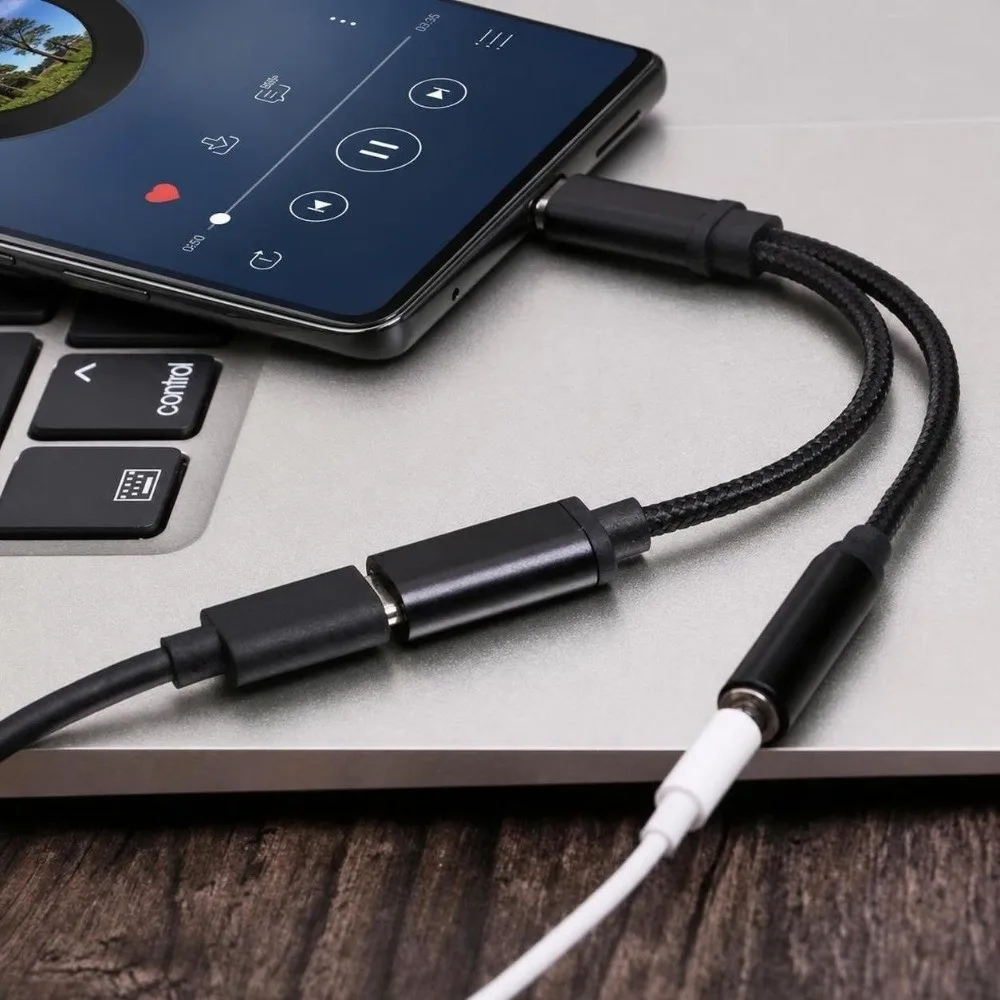 New 2 in 1 Type C Audio Adapter USB C to 3.5mm Male to Female Audio Converter Adapter USB C Headphone Jack Adapter