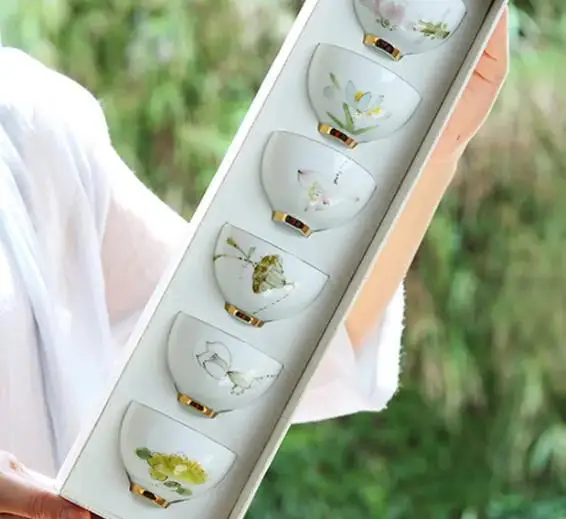 

Set of 6 Handmade Ceramic Tea Cup Hand Painted Cups Kung Fu Master Small Household Single Supplies