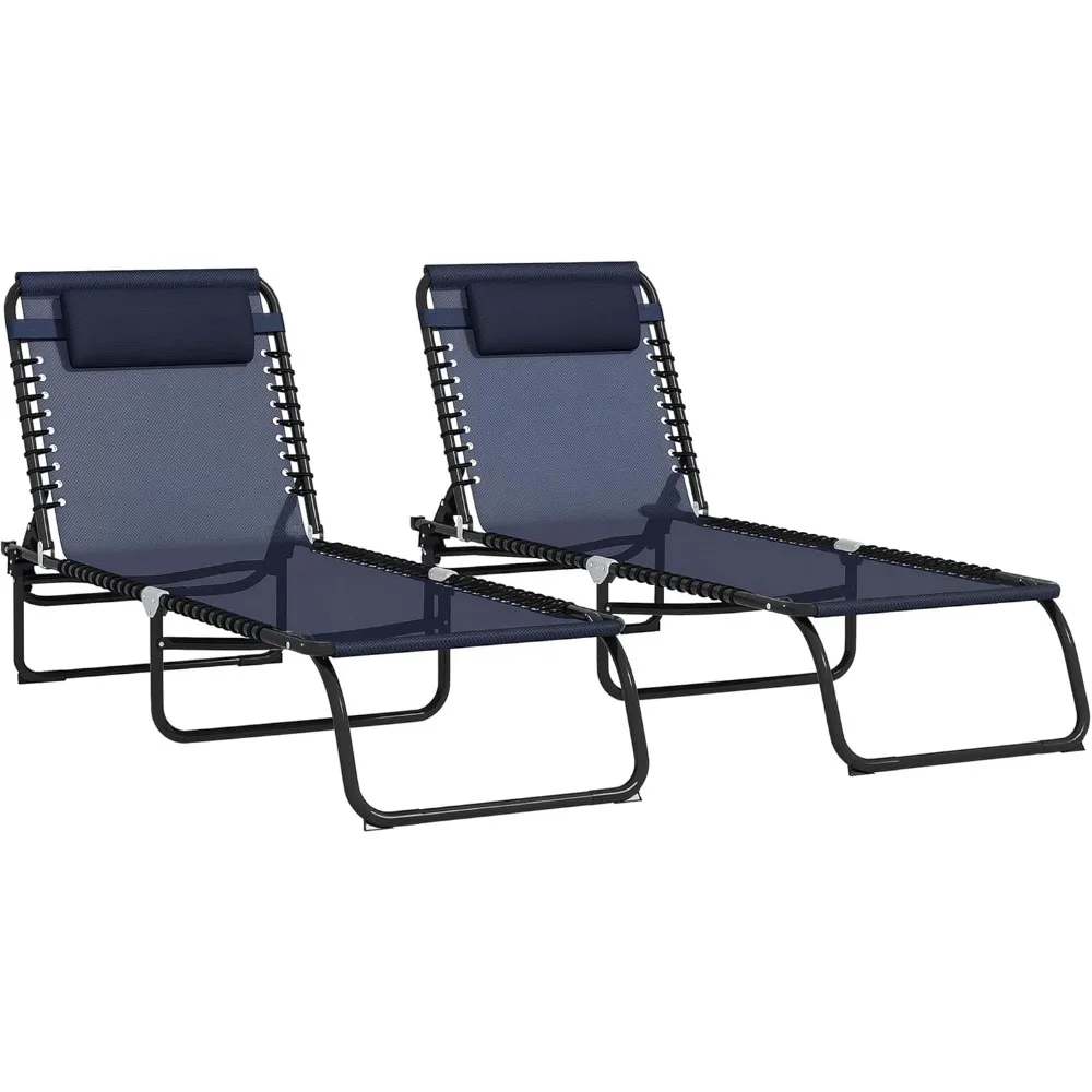 Set of 2 Outdoor Folding Chaise Lounge Chairs for Patio, Adjustable Recline, Sun Tanning Chairs
