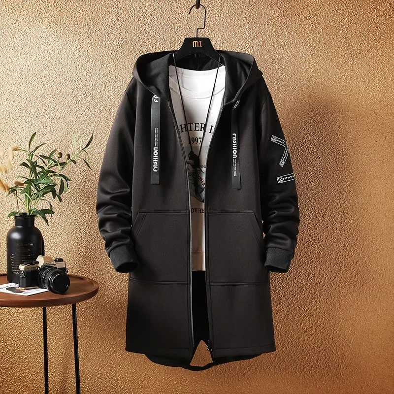 

Men Jacket Men 5XL Print Hooded Long Coat Black 2023 Hip Hop Streetwear Men's Jackets Outwear