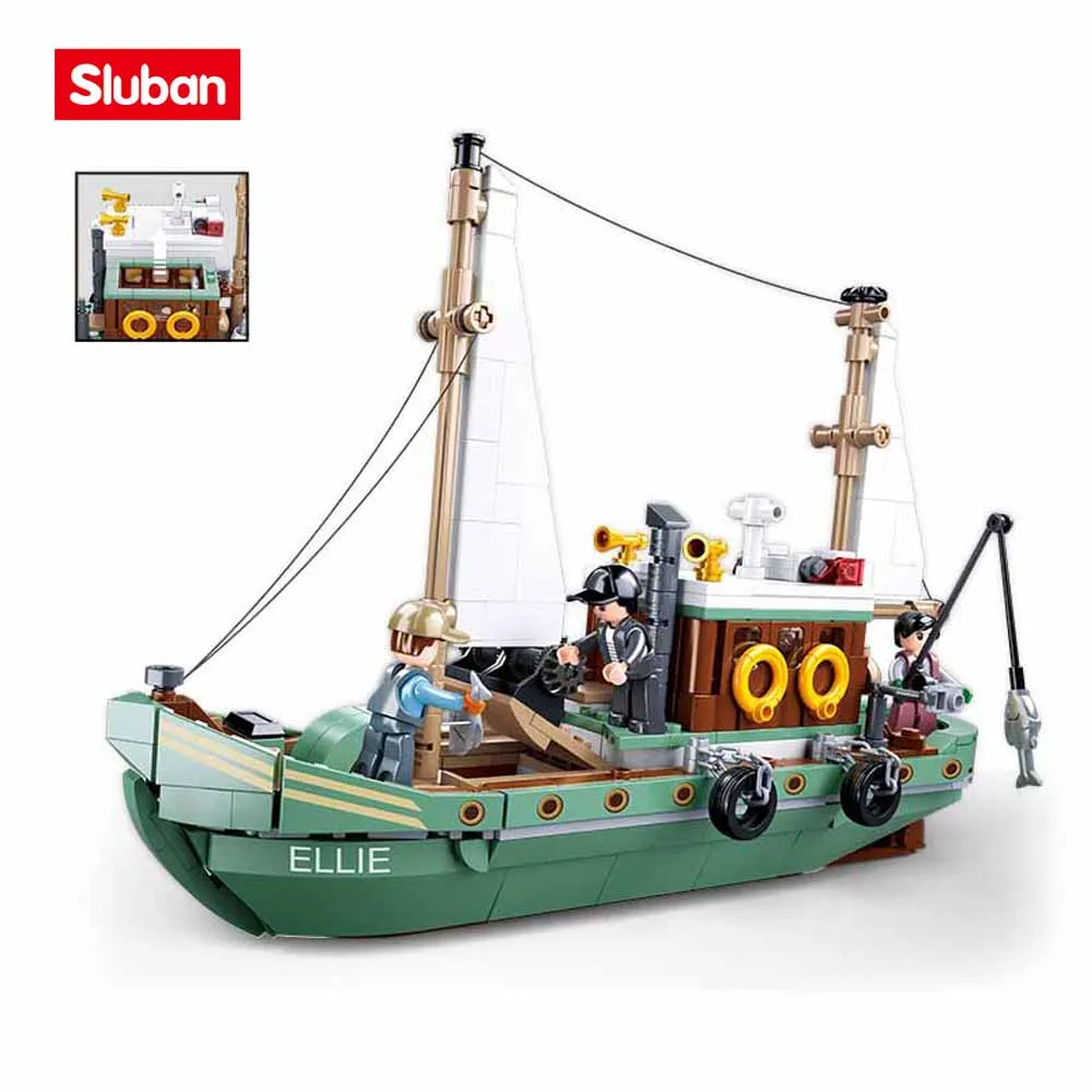 Sluban Building Block Toys Fishing Boat 610PCS Model Bricks B1119 Sailing Ship Educational Toys Compatbile With Leading Brands