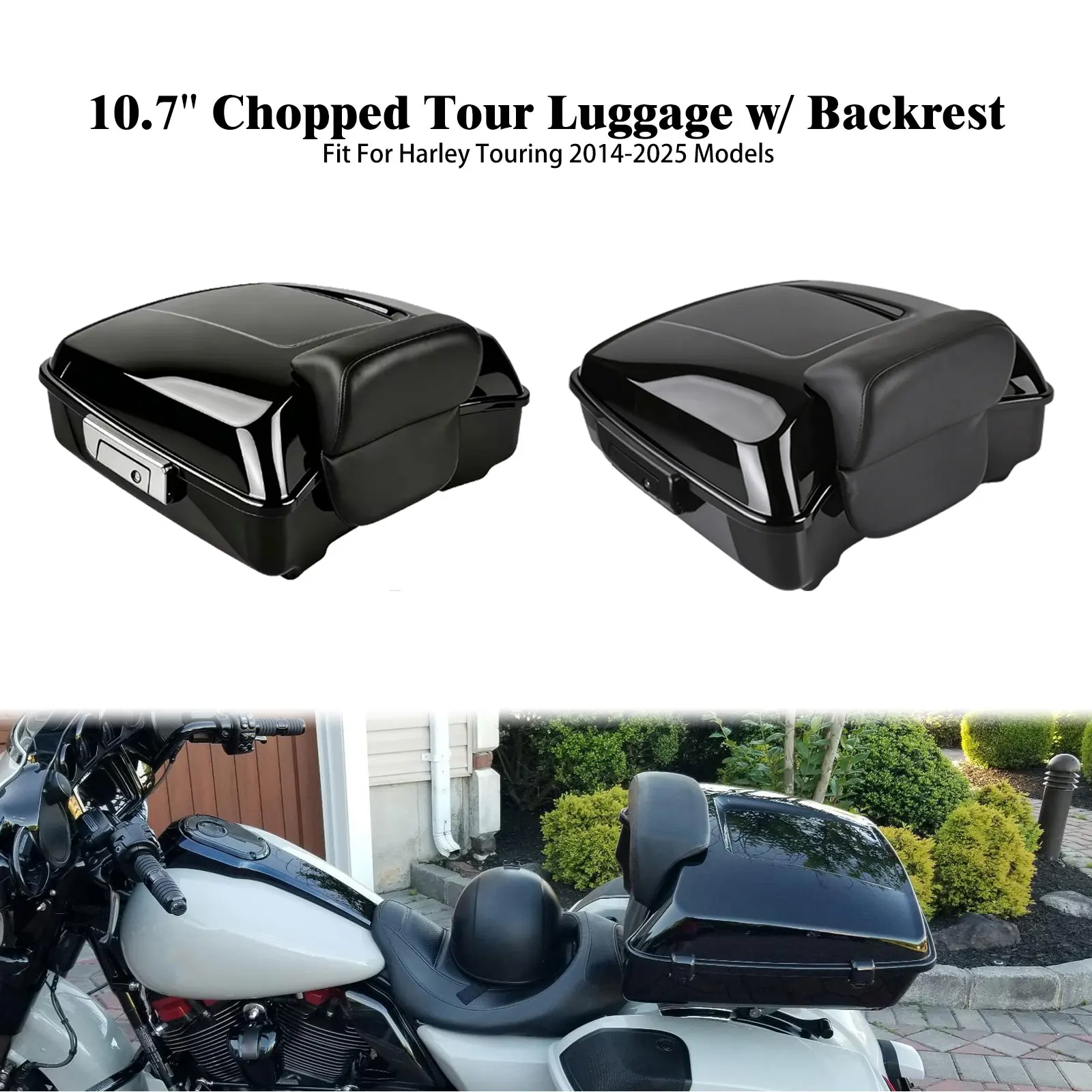 

10.7" Chopped Tour Luggage Trunk With Latch Backrest Box Motorcycle For Harley Touring Road Electra Street Glide CVO FLHR 14-25