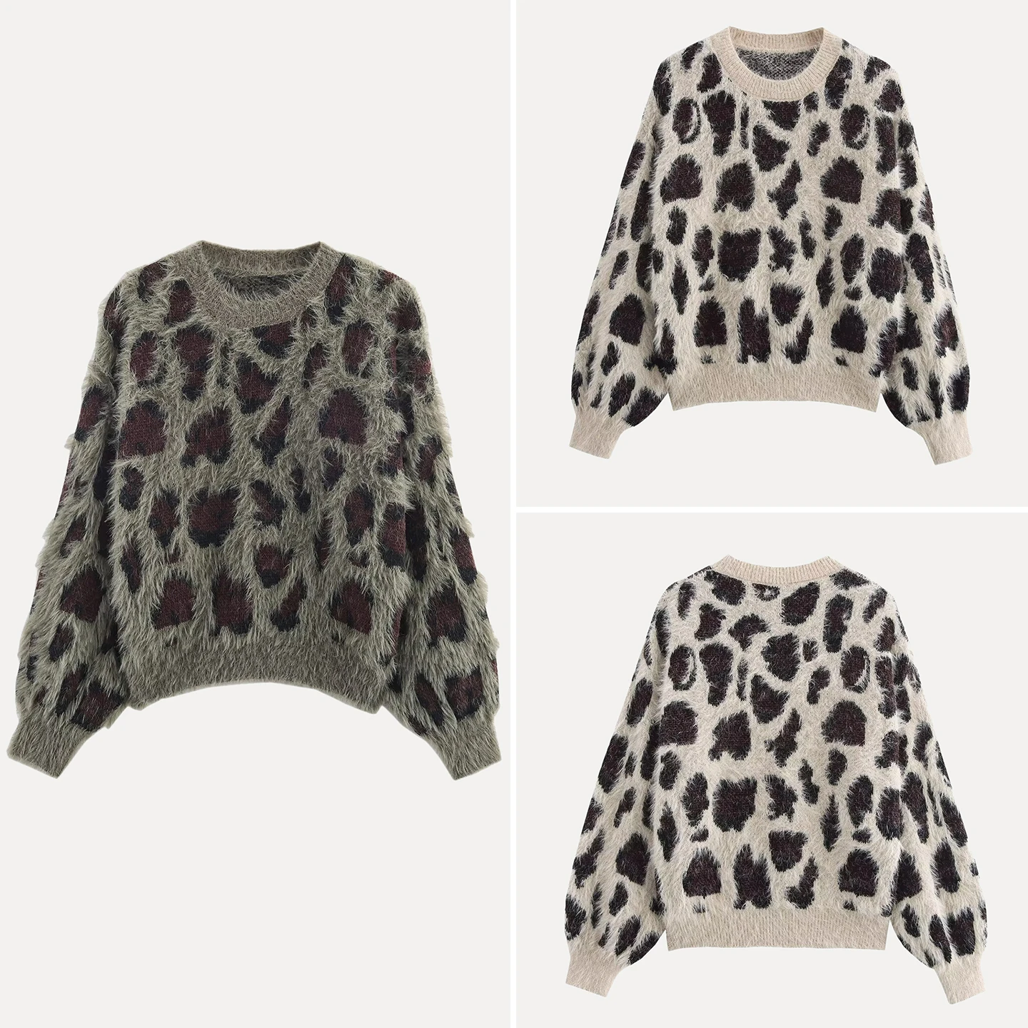 

Женский вязаный свитер с круглым вырезом и длинными рукавами, с вышивкой и леопардовым принтом, мягкий, удобный, дышащий топ, осень 2025