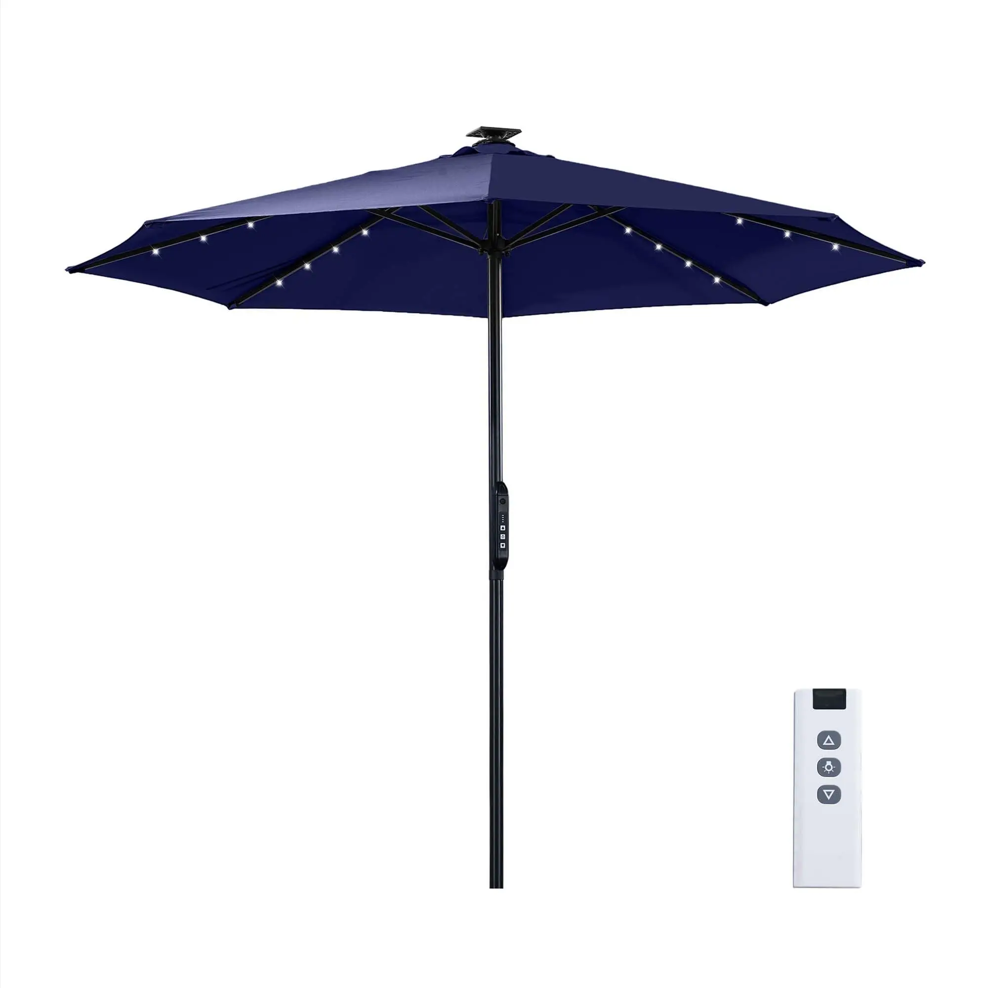 10FT Motorized Patio Umbrella with Solar LED Lights, Auto Open/Close Market Umbrella with Remote, 220G Canopy 1.9" Pole