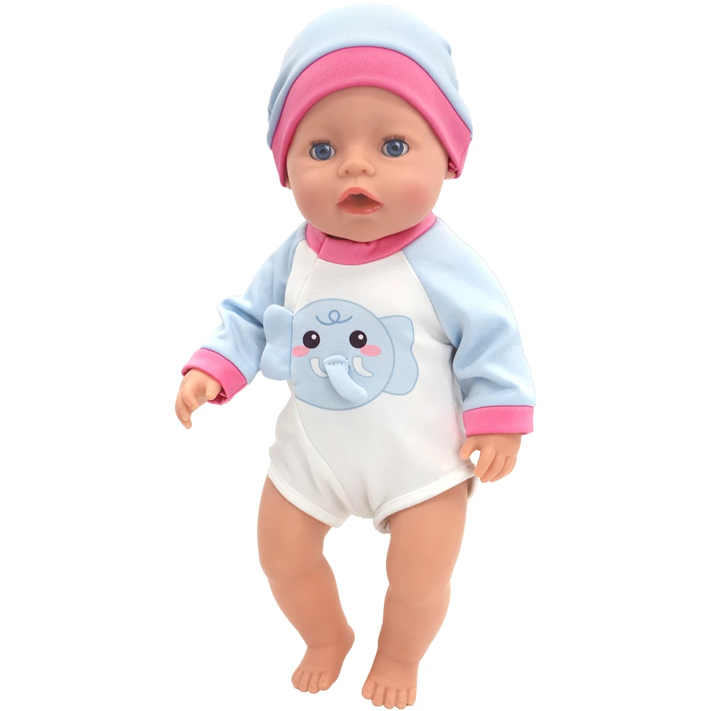 43cm Newborn Doll jumpsuit with Hat 17-18inch Baby New Born Onesie Doll accessories Dinosaur Clothes Set Festival Birthday Gift