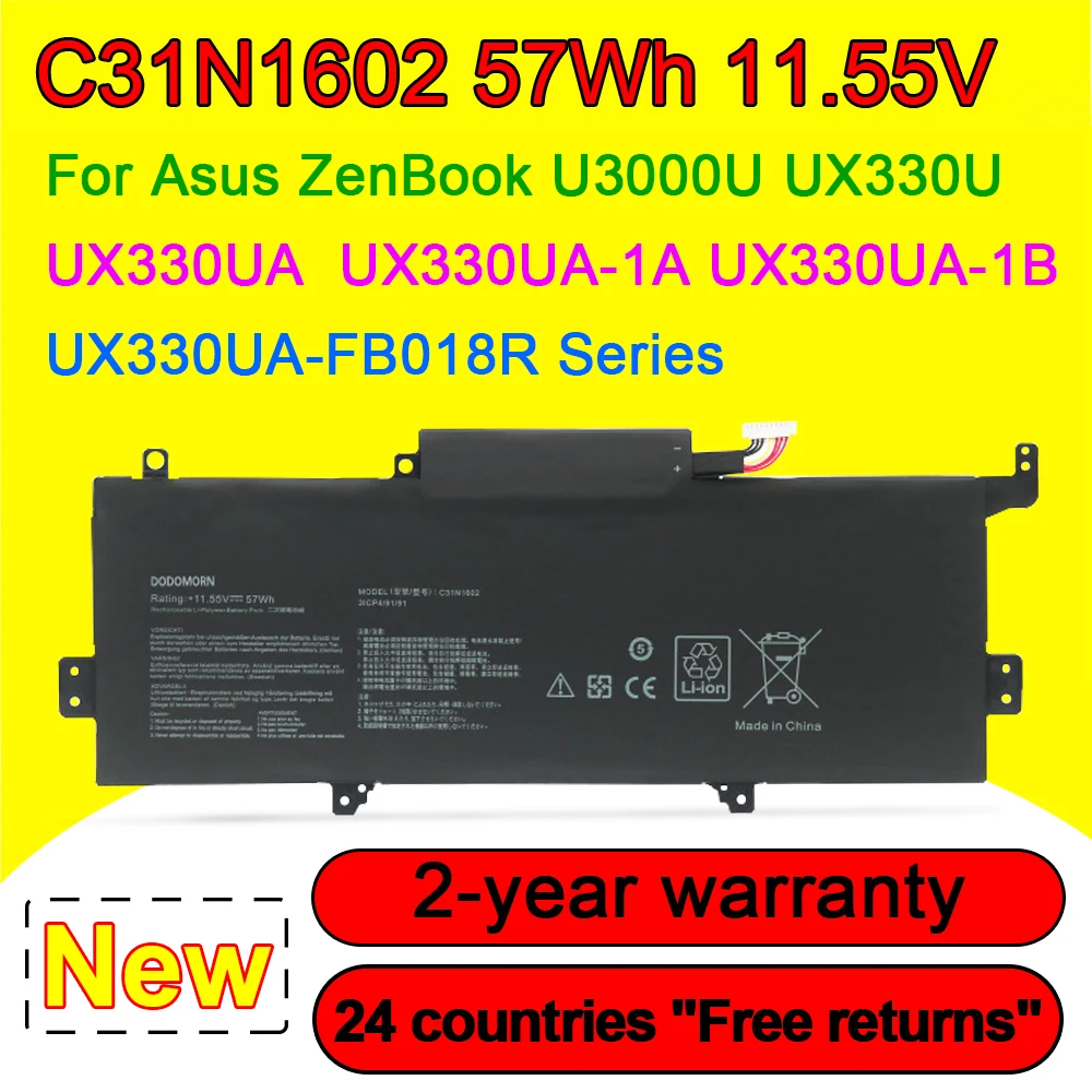 C31N1602 For ASUS U3000U UX330UA UX330UA-1A UX330UA-FB018R Laptop Battery 3ICP4/91/91 0B200-02090000 11.55V 57Wh Fast Shipping