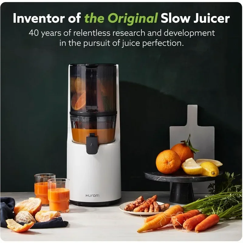 Hurom H-200 Easy Clean Electronic Juicer Machine (White) - Self Feeding Slow Juicer w Big Mouth Hopper to Fit Whole Fruits