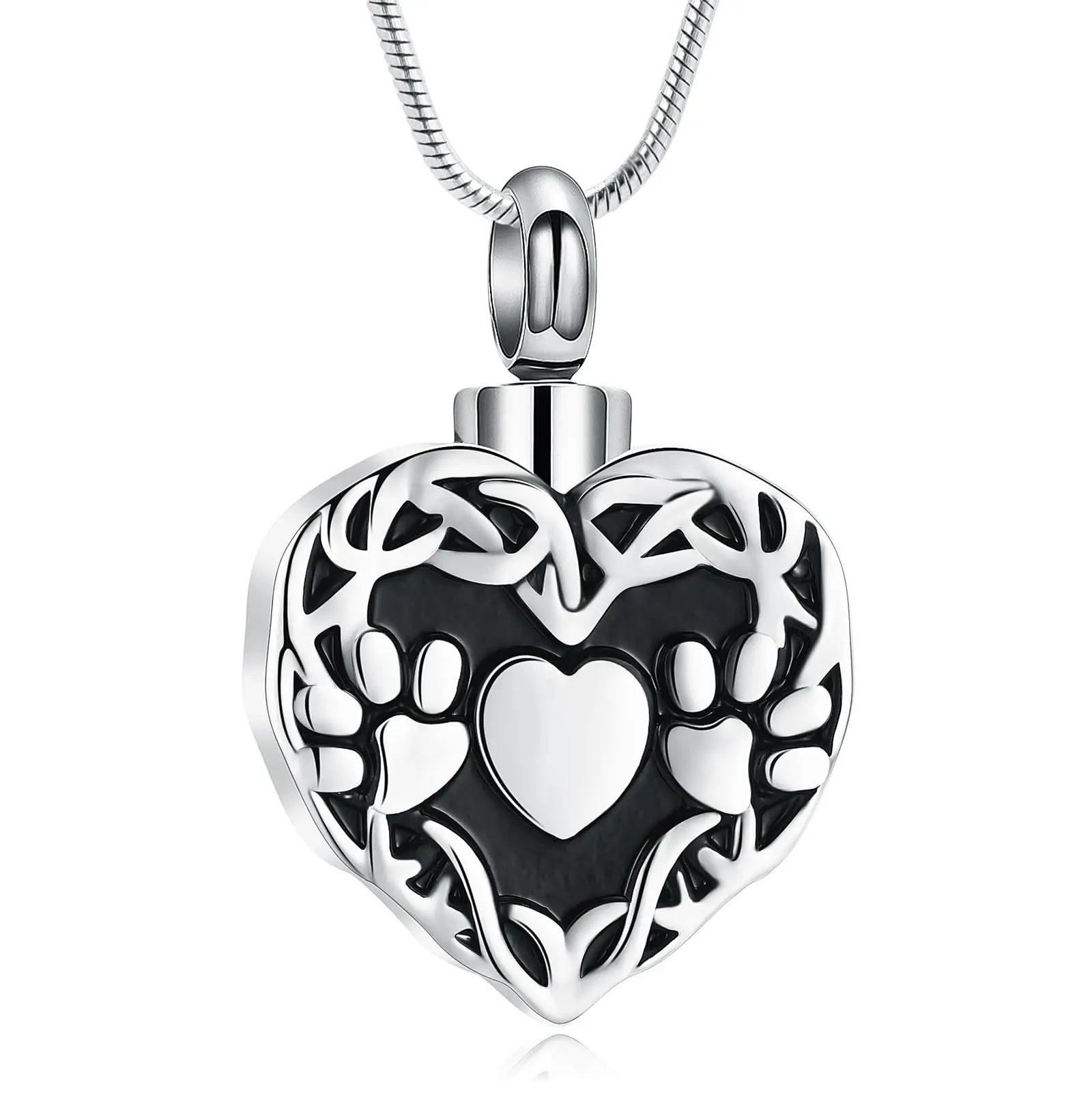 Heart Urn Necklace Cremation Jewelry for Pet Ashes Stainless Steel Paw Print Keepsake Pendant Memorial Gift for Women Men