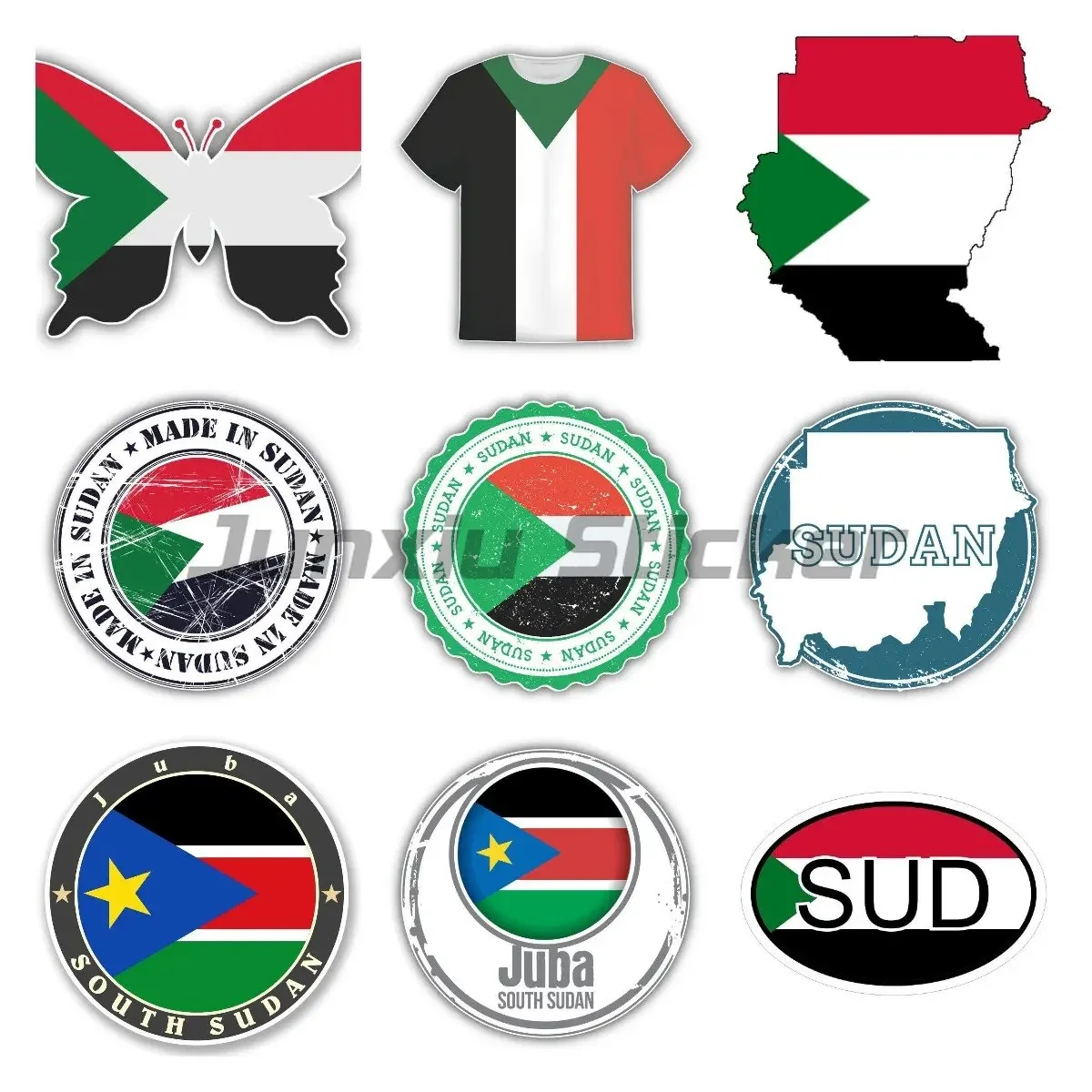 

Sudan National Flag Car Stickers for Cars, Laptop, Boat, for Wall Door Window Helmet Bicycle Vinyl Waterproof Car Stickers