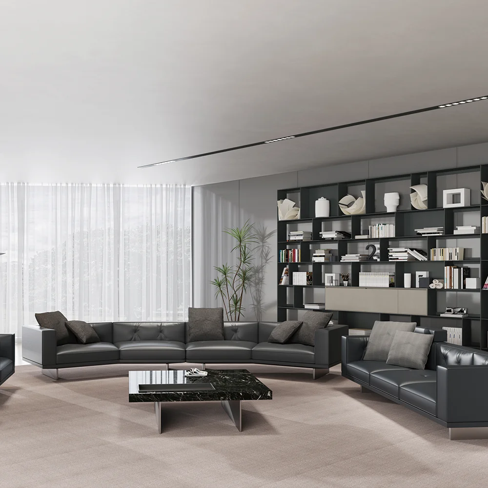 Custom Modern Curved Leather Sofa Modular Sectional Furniture Set Minimalist Living Room European Design