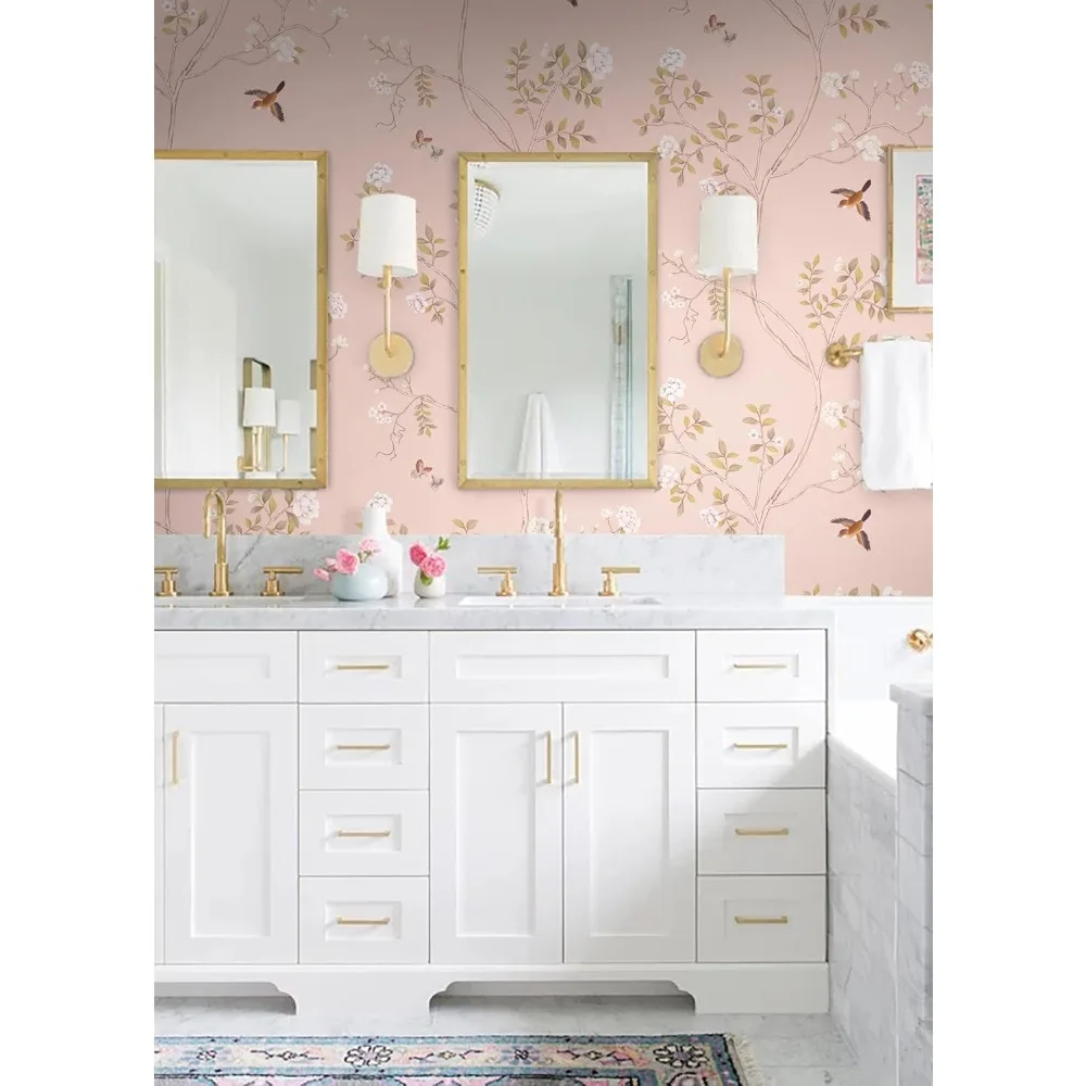 ورق جدران قابل للإزالة قابل للتقشير واللصق باللون الوردي الزهري لغرفة النوم والحمام، 15.3 بوصة × 787 بوصة ورق اتصال ذاتي اللصق