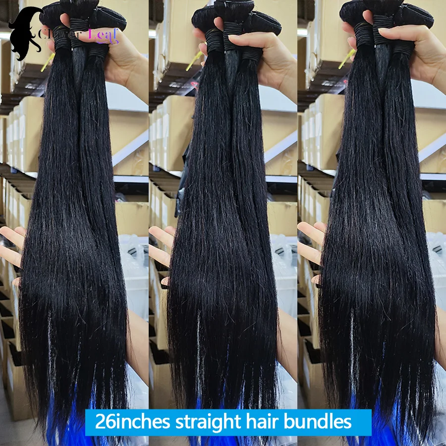 Bundel rambut lurus manusia 26 26 inci jalinan Brasil 100% ekstensi rambut manusia warna hitam alami bundel tebal rambut manusia