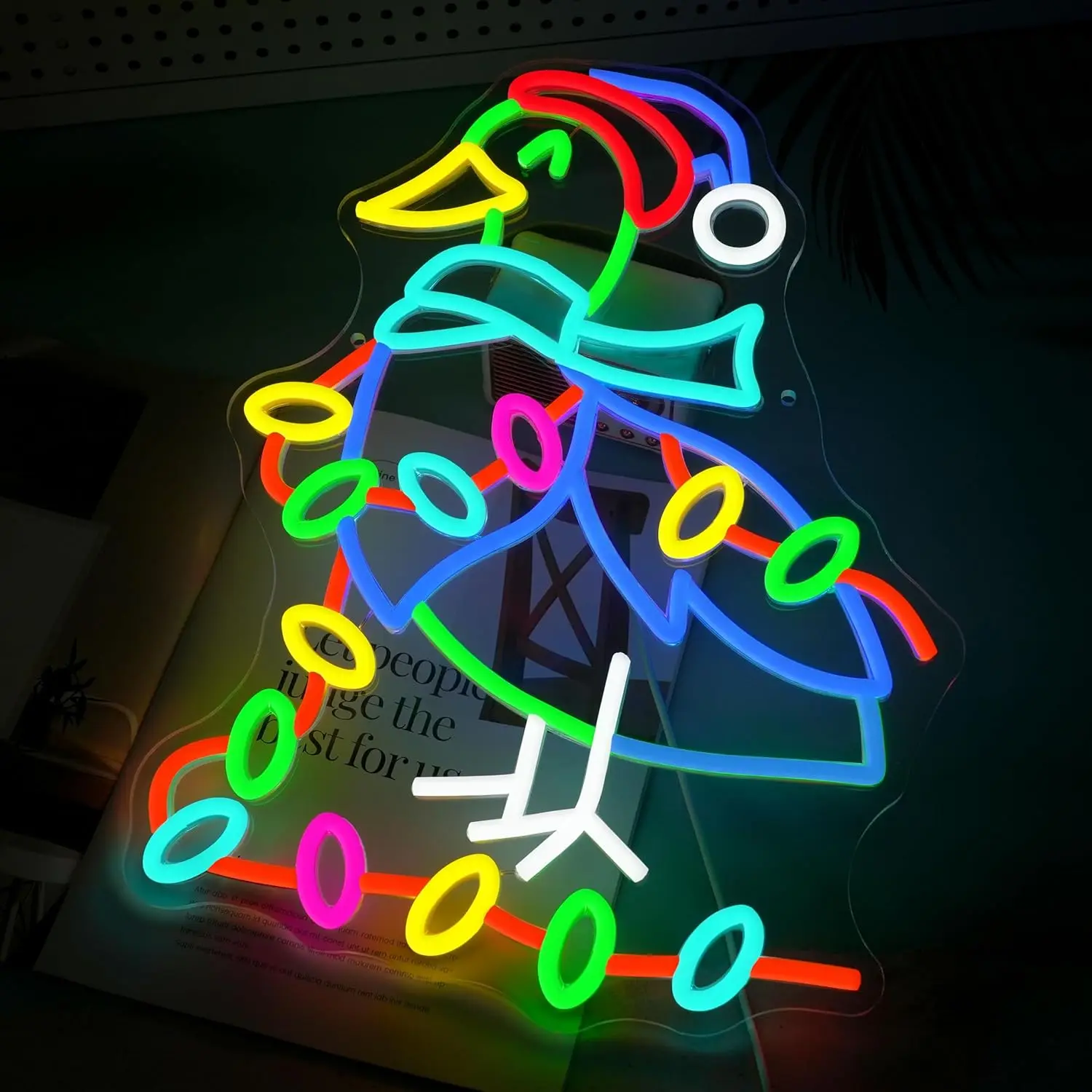 عيد الميلاد بطة النيون تسجيل USB عكس الضوء مضحك الجدة بطة يرتدي سانتا قبعة LED ضوء النيون لقضاء عطلة المنزل القهوة بار ديكور