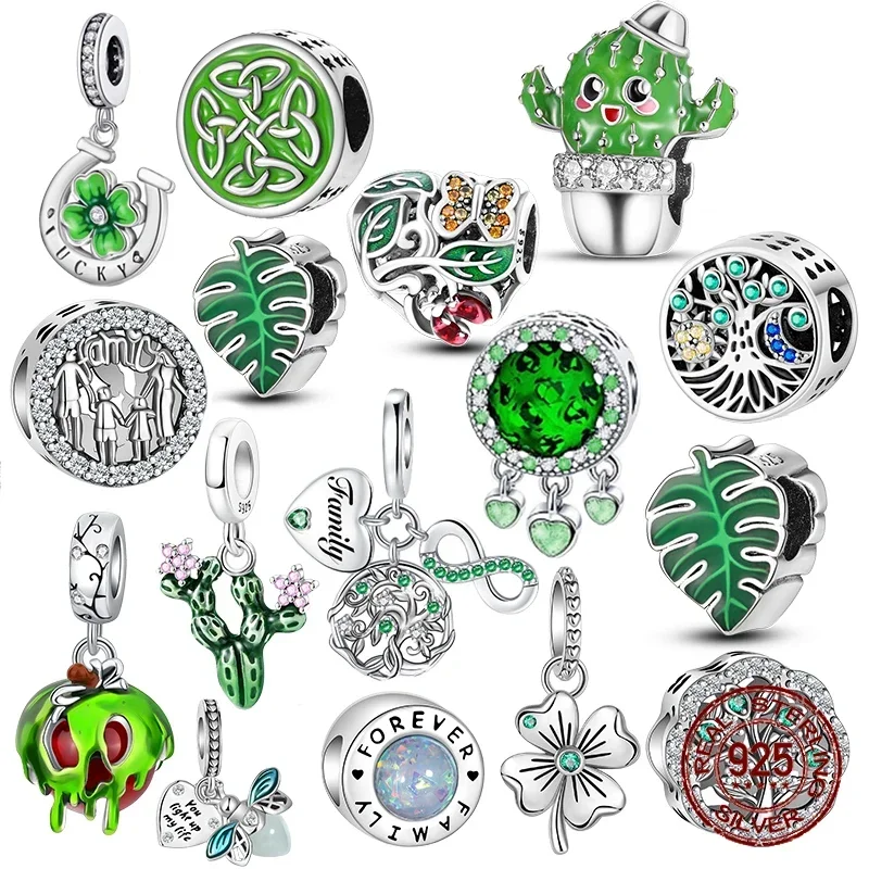

925 Sterling Silver Green Series Flower Tree Apple Pendant DIY Fine Beads Fit Original Pandora Charms Bracelet Women Jewelry Diy