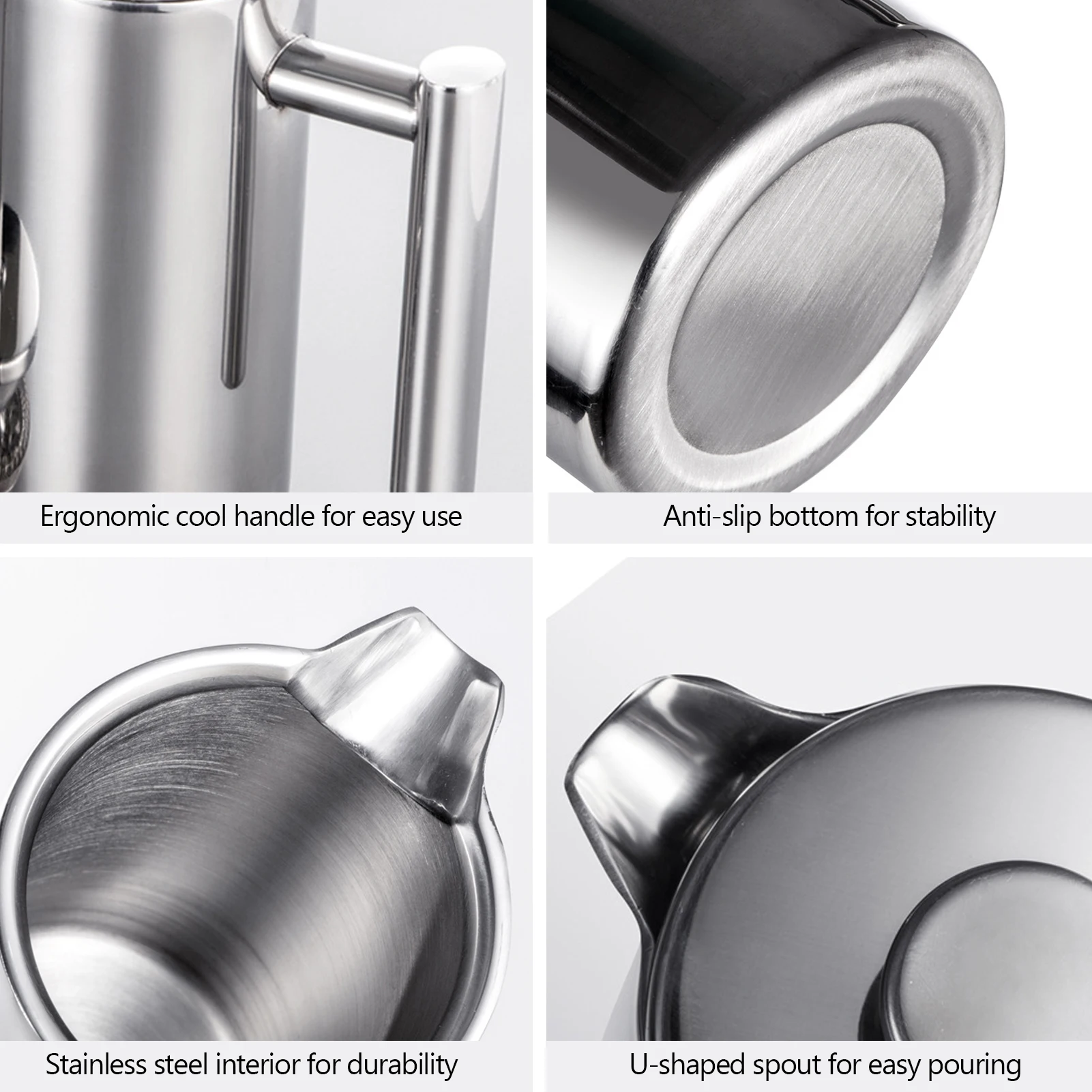 350ml/800ml/1000ml French Press Coffee Maker Stainless Steel Double Walled Insulated Coffee  Maker Pot
