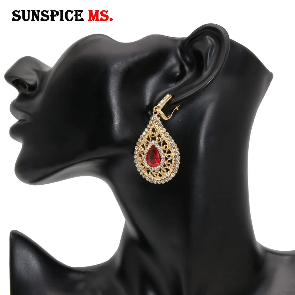 Sunspicems Gold Color Crystal Algeria Morocco Earring For Women Arab Ethnic Wedding Jewelry Drop Water Dangle Earring Bride Gift