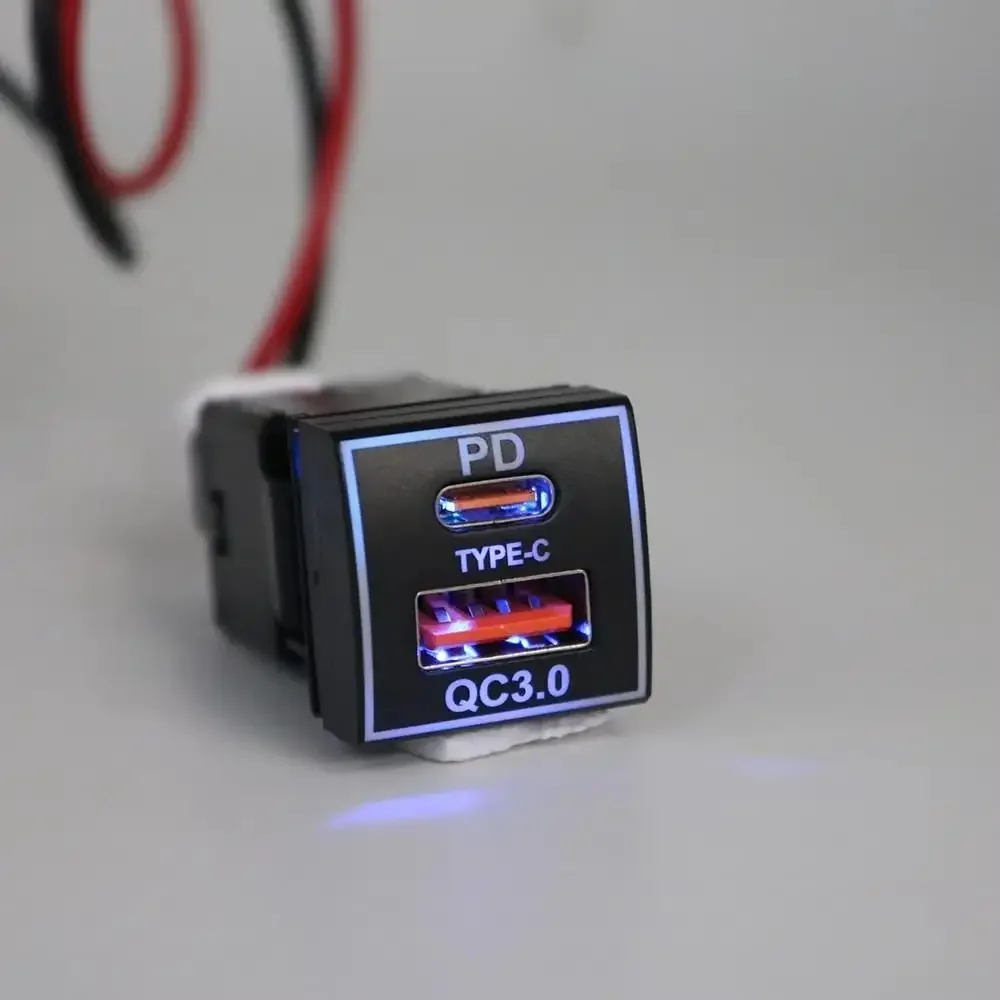 Kebidumei 12V/24V Auto-Ladegerät PD QC3.0 Ladebuchse Stromadapter USB-Anschluss mit Kabel LED-Licht für Toyota Auto-Zubehör – Detail 5