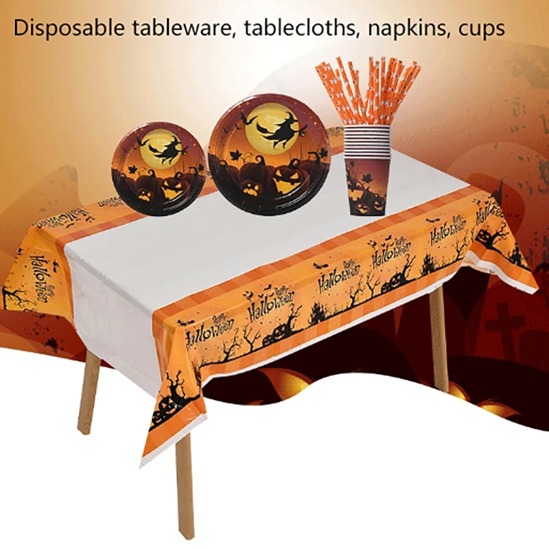 Halloween Decoration Tablecloth Pumpkin Spider Web Bat Plastic Table Cover Festival Party Home Table Decoration Supplies