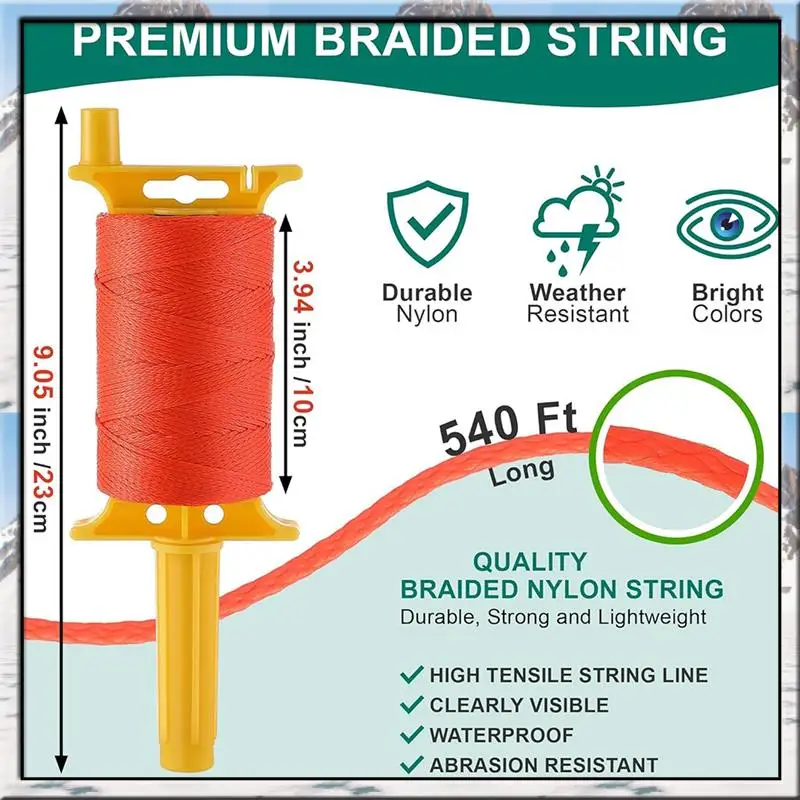 AA46 2 Pack Mason-Line With Handle, Twisted 540 FT 18 Reloadable Line Reel With 10 Built In Levels, Braided Nylon Line