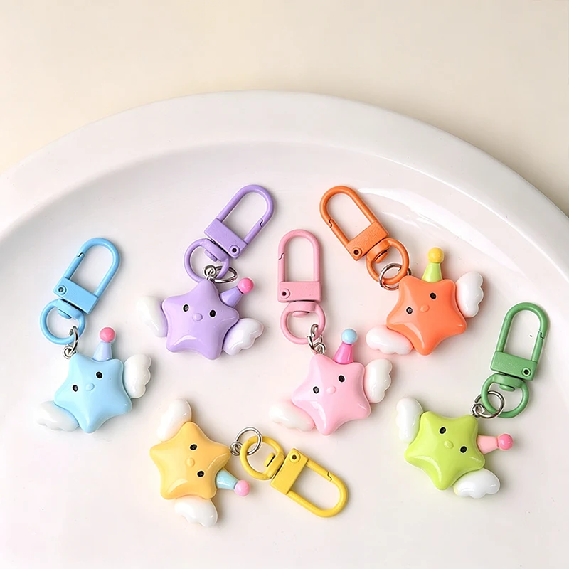 5pcs/set Resin Buckle With Stars Heart Keyrings Mini Cute Star Keychain Bag Pendant Backpack Charm Accessory Best Friend Gifts
