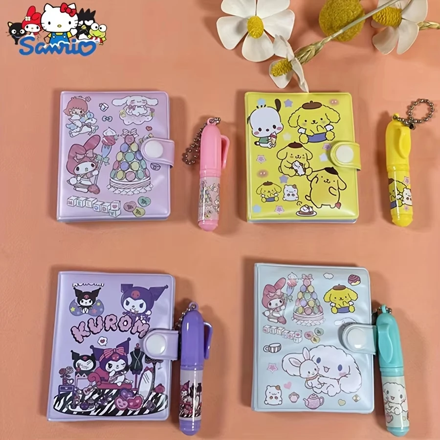 Kuromi Mini Notebook Sanrio Cinnamoroll Melody Diary Set Cartone animato portatile Studente di cancelleria Anime Materiale scolastico Regalo di compleanno