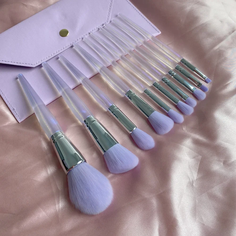 5-10pcs Soft Purple Makeup Brushes Set with Storage Bag Loose Powder Foundation Eyeshadow Sculpting Highlighter Eyebrow Brushes