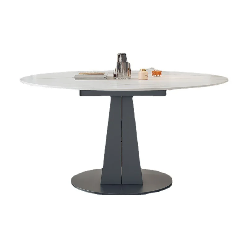 

Modern simple folding round table variable round rock slab dining table Italian minimalist dining table and chair combination