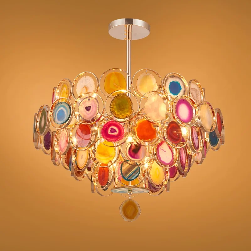 

Iron Agate Multicolor Postmodern LED E14 Hanging Chandelier Suspension Luminaire Lighting for Dining Room and Living Room Home