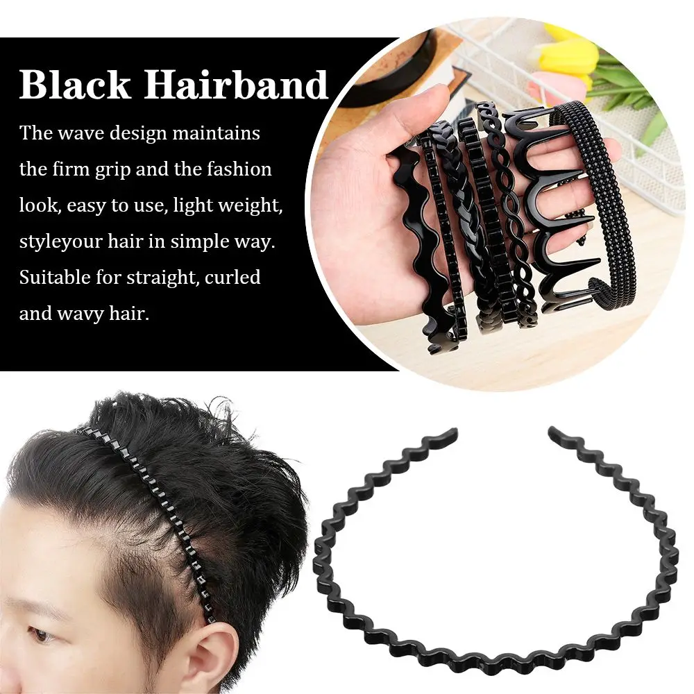 Unisex Hairband Headband Spring Wavy Hair Band for Men Women Sport Hair Hoop Non-slip Headwear Black Hair Accessories