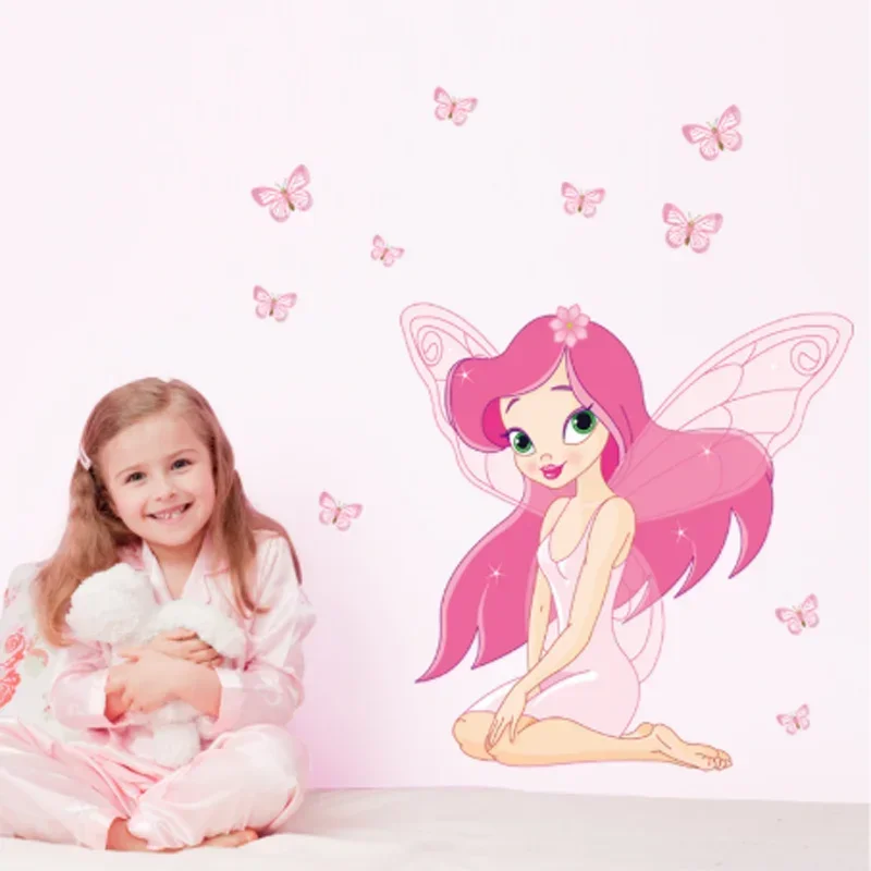 mamalook Pink Fairy Flower Butterfly Light Switch Wall Stickers for Kids Rooms Waterproof Art Decals Wallpaper Girl Home