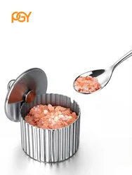 Luxury Stainless Steel Salt Jar, Sugar Bowl with Lid & Spoon, Spice Container, Art Deco Condiment Jar for Pepper, Seasonings