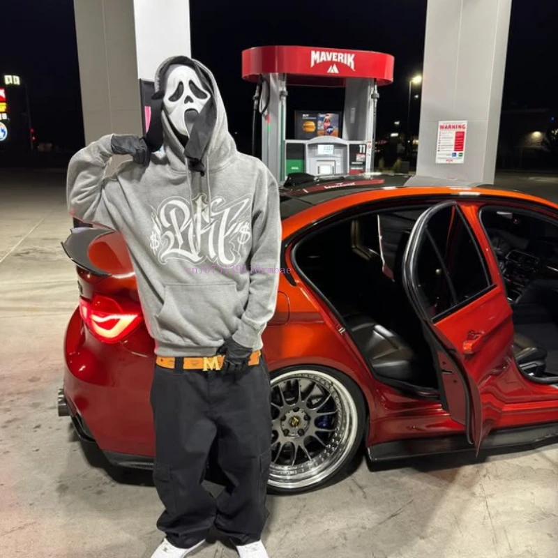 Solid Color Personalized Pullover Hoodie Men Ins New Black Cotton Net Red Design Prints Loose Sweatshirt Street Thickened Hoodie