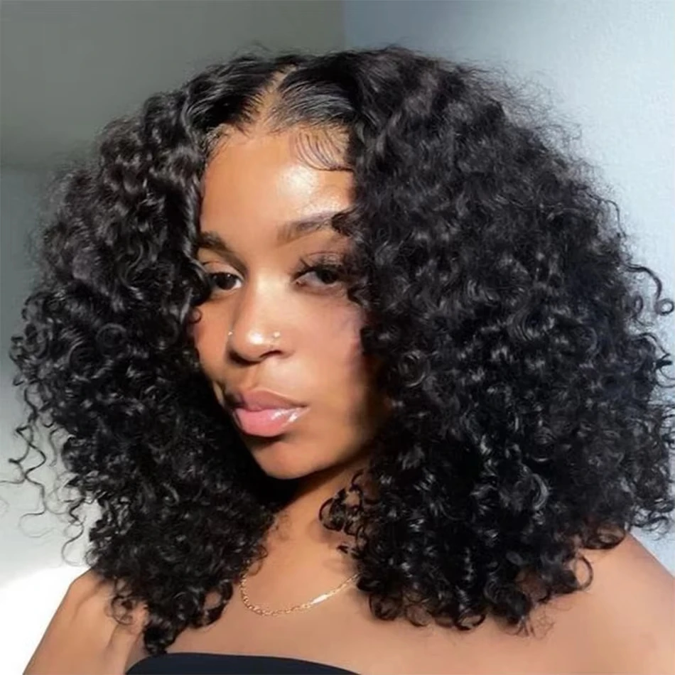 13x4 Deep Wave Curly Bob Wig Human Hair Transparent Lace Frontal Wigs Glueless Water Wave Lace Wig Perruques Cheveux Humains