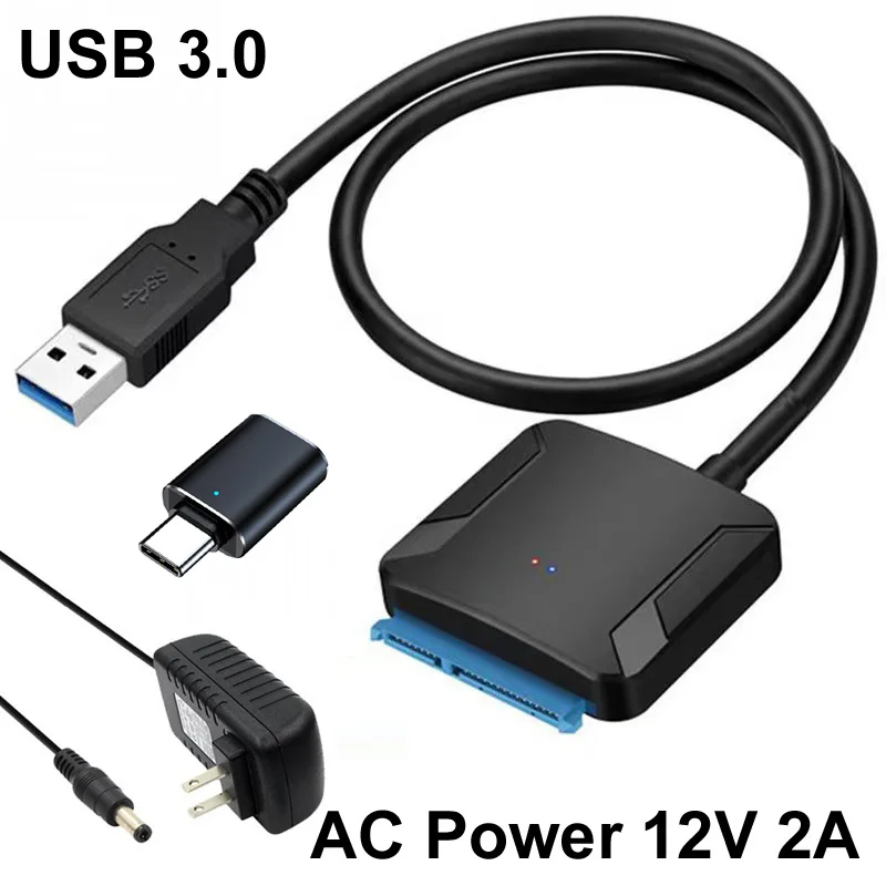 USB 3.0 A TYPE-C To Sata Cable SATA III Hard Drive Adapter Converter for 3.5/2.5 Inch   External HDD SSD 12V/2A Power Adapter