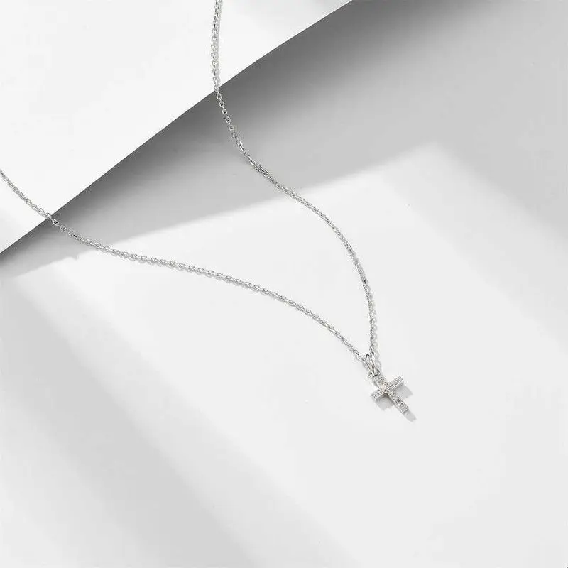 Simple Temperament Ins Diamondset Cross Sterling Silver Nec Fashion Accessory Unbranded Product from China