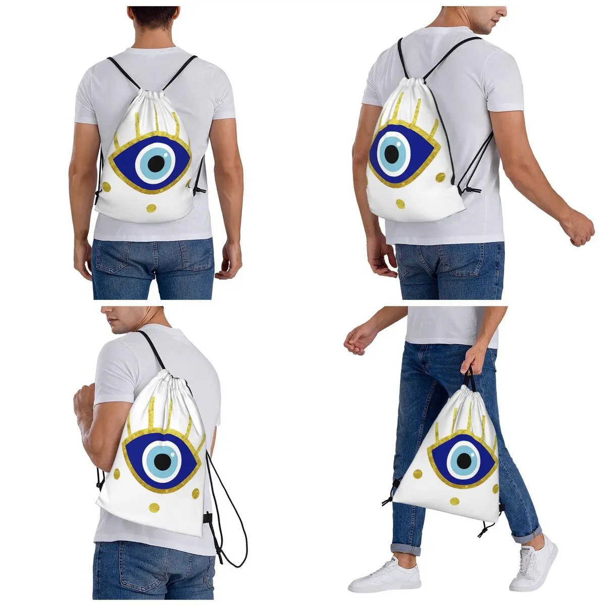 Mediterranean Evil Eye Protection, Nazar Backpacks Multi-function Drawstring Bags Sports Bag Book Bags for Travel School