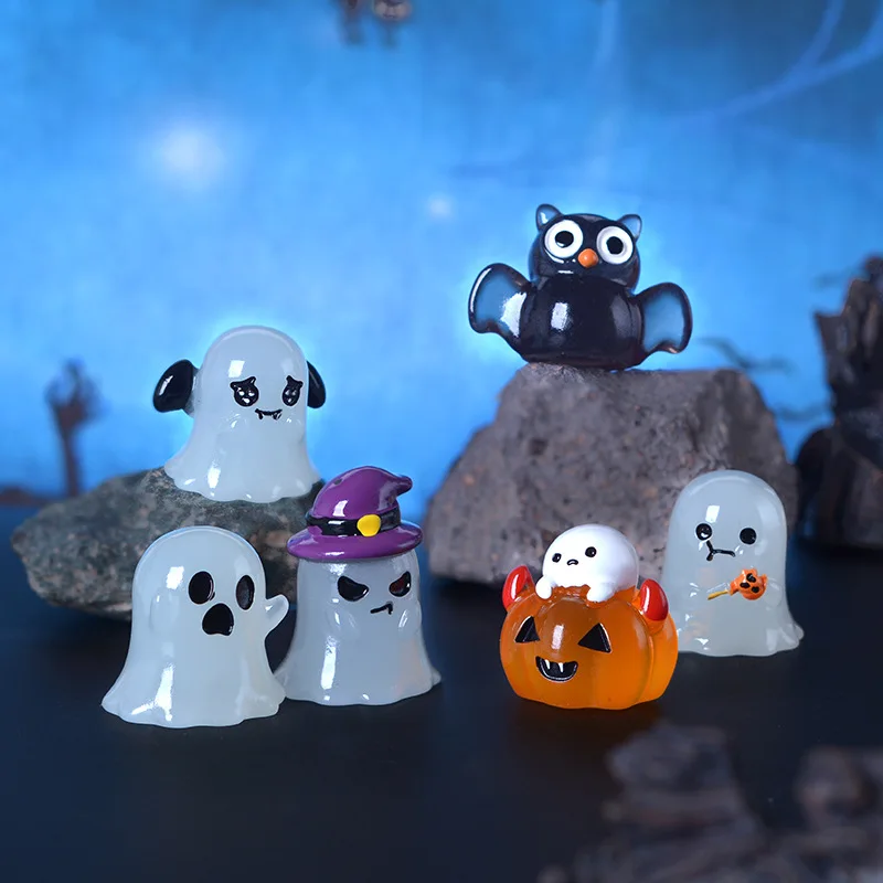 Halloween Micro Landscape Miniature Figurine Resin Craft Mini Fairy Garden Glow in Dark Ornaments Pumpkin Ghost Vampire Decorate