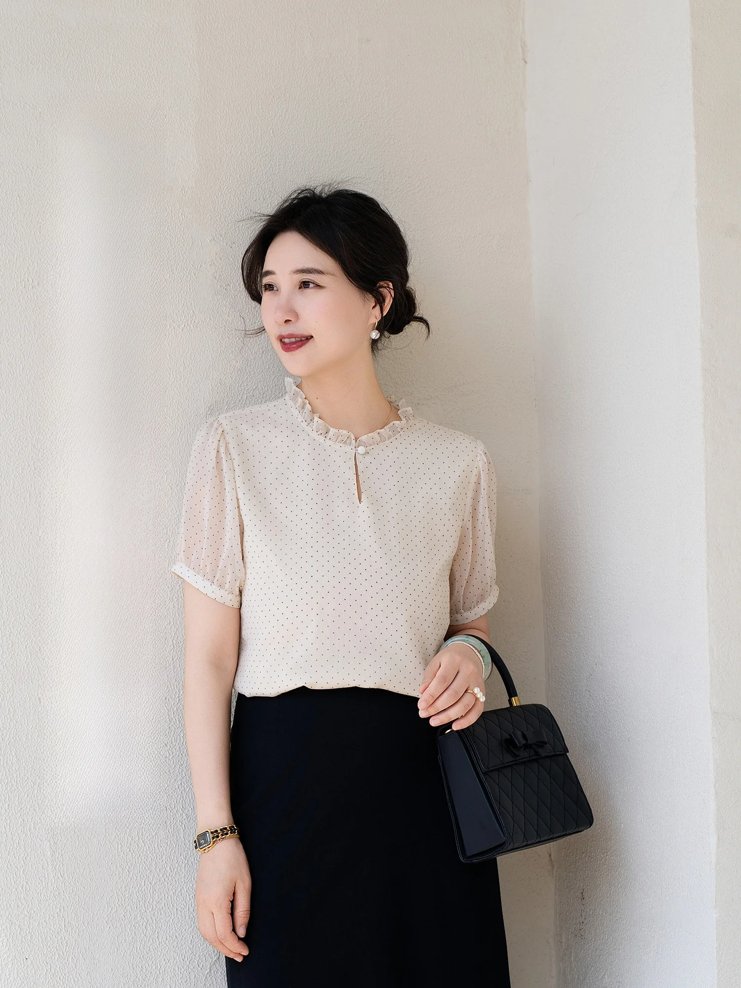 

Женский летний топ Apipedr Polka Dot Bubble Sve с кружевным воротником и коротким рукавом, из шифона, приятный для кожи