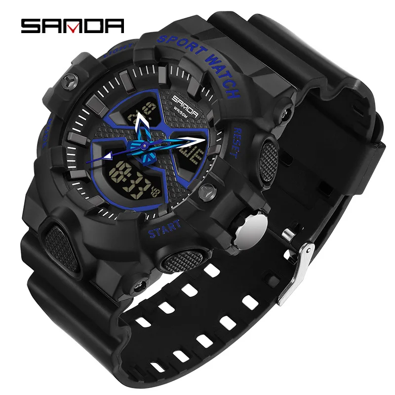 Sanda 3150 Dual Display Sports Watch Electronic Quartz Dual Movement Luminous 50m Waterproof, Shockproof, and Drop resistant
