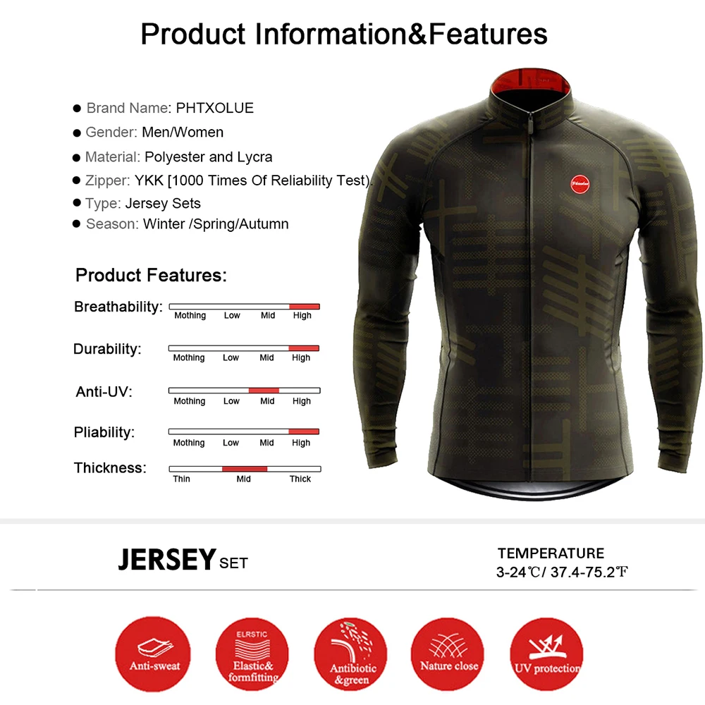 Phtxolue 2022 Winter Thermal Fleece Cycling Jerseys Set MTB Bike Clothes Maillot Ropa Ciclismo Invierno Bicycle Cycling Clothing