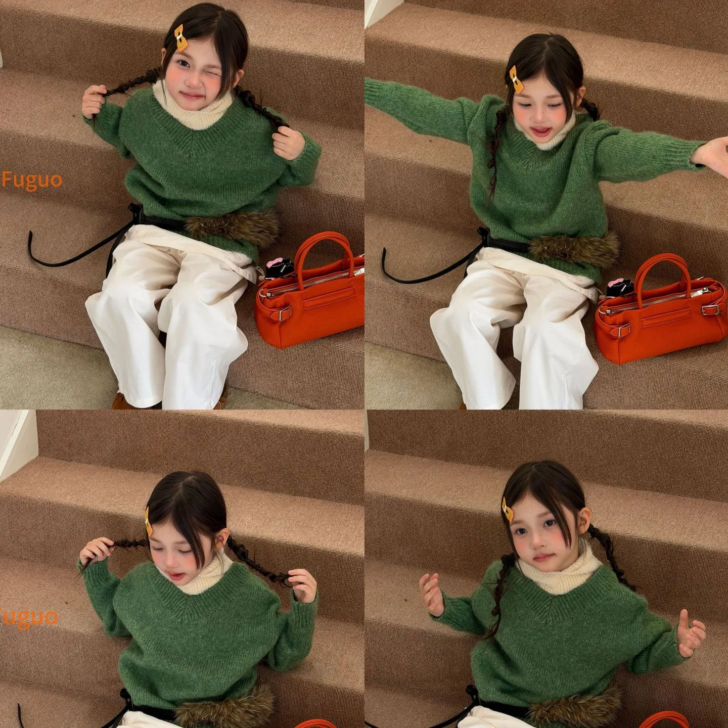 Girls' 2026 Autumn V-neck Sweater Knitted Sweater Children's Loose Soft Sticky Shoulder Lazy Style Top Coat