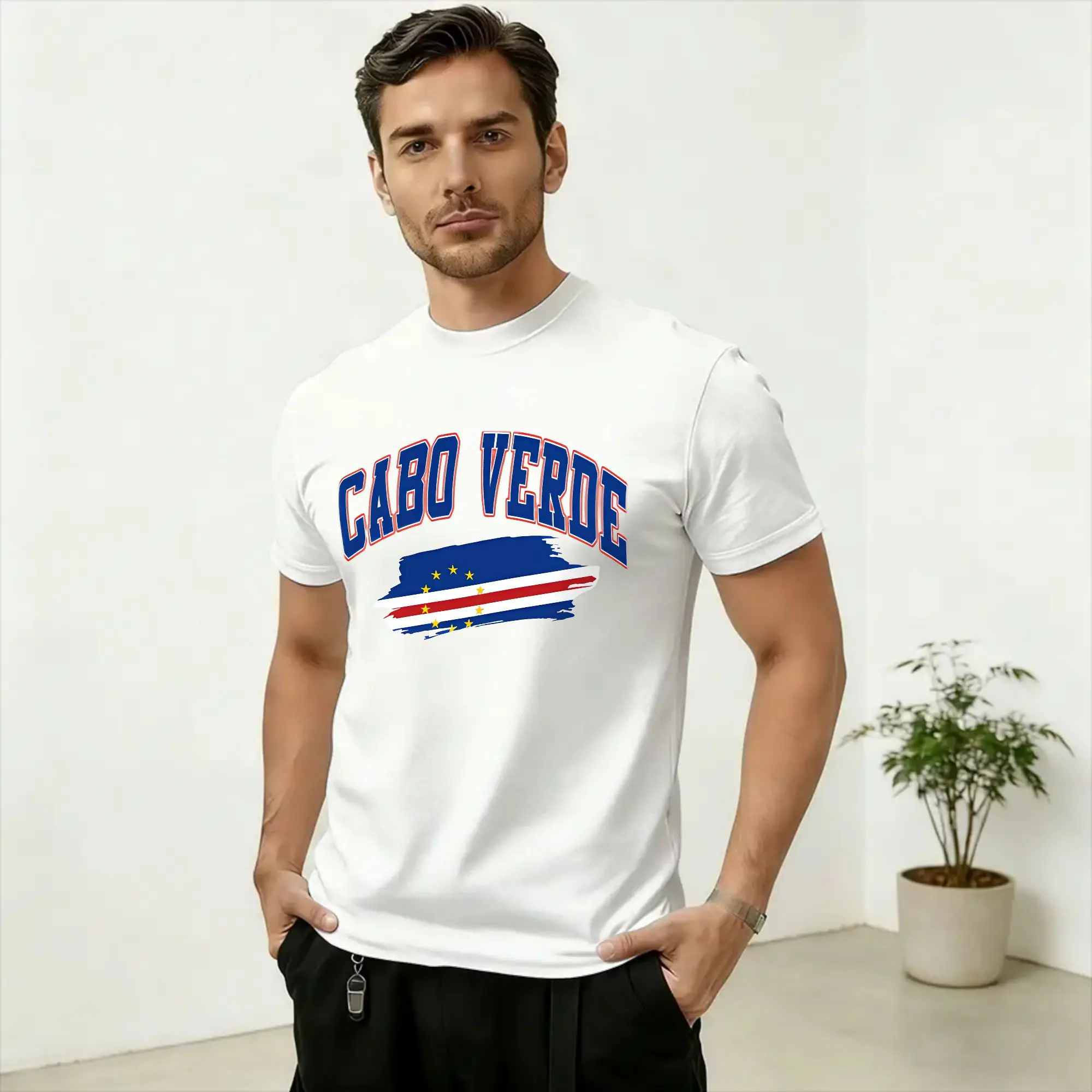 Cabo Verde Art Men T Shirts  Novelty Tee Shirt Short Sleeve Round Neck T-Shirt Cotton Birthday Present Tops